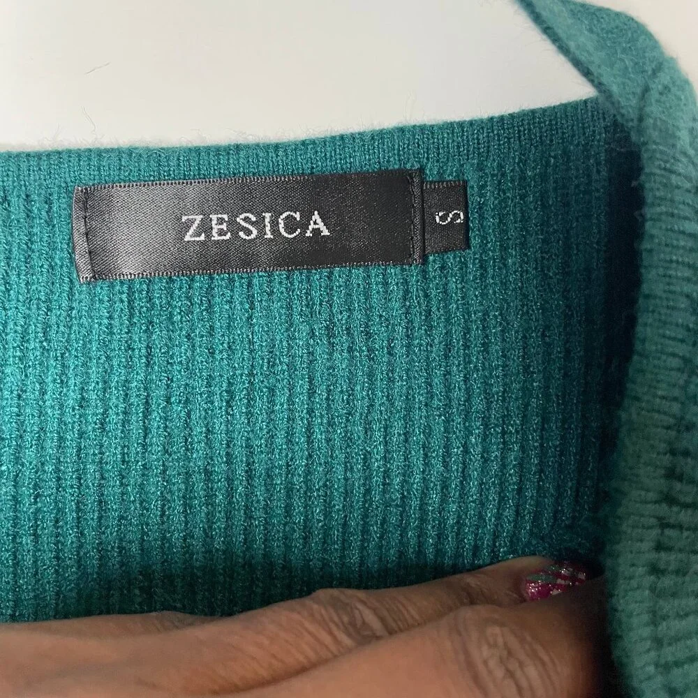 ZESICA Teal Ribbed Wrap Sweater Dress V-Neck Tie Waist Size S